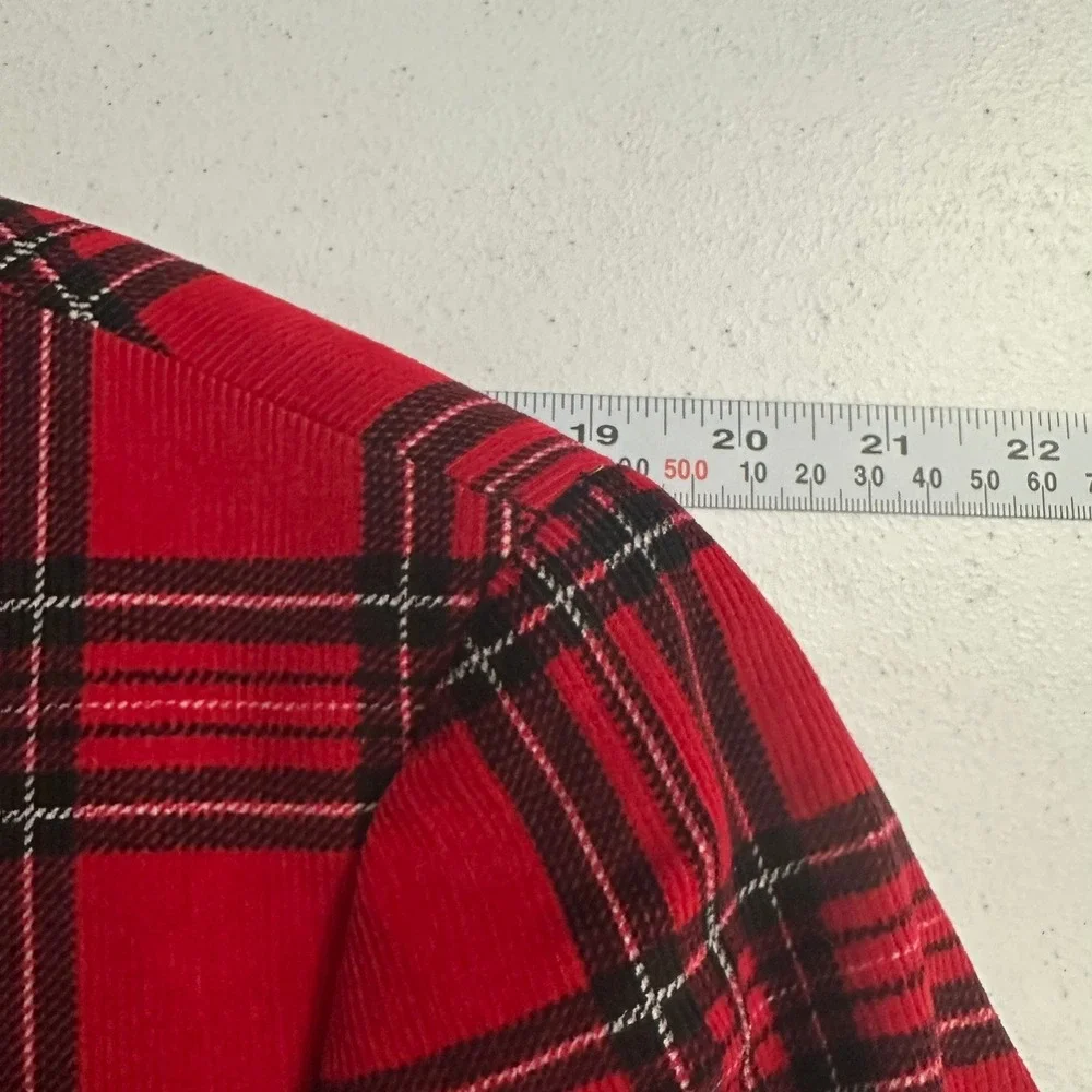 US Polo Assn Mens Preppy Red Black Plaid Corduroy Blazer Size 40L Jacket Bold